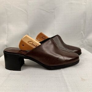 Clarks leather slip on mule clogs open heel business casual work office fall